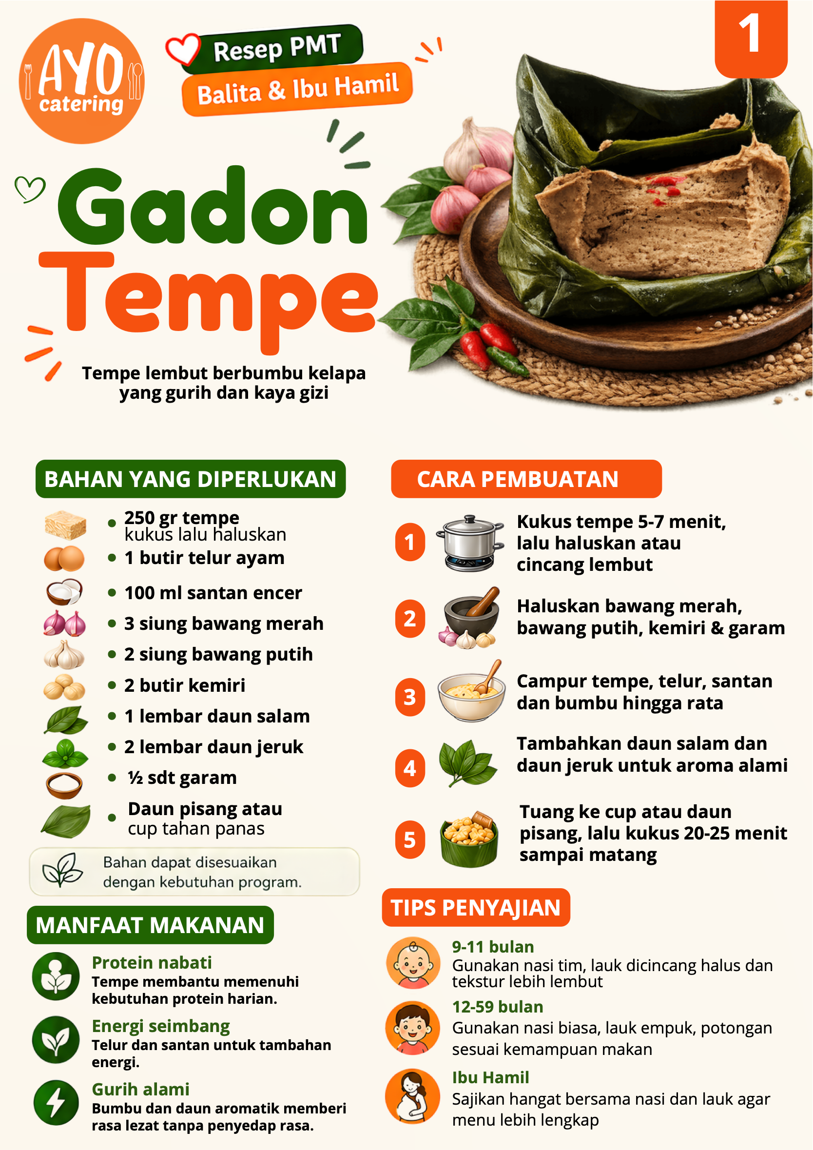 Resep gadon tempe PMT Ayo Catering Depok