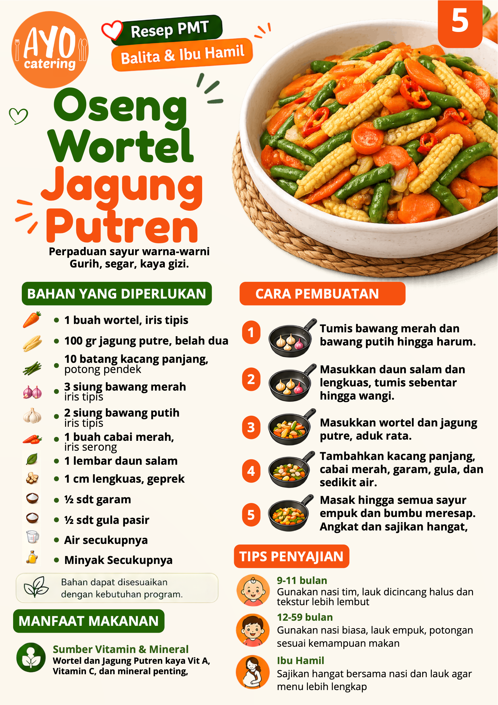 Resep oseng wortel jagung putren PMT Ayo Catering Depok