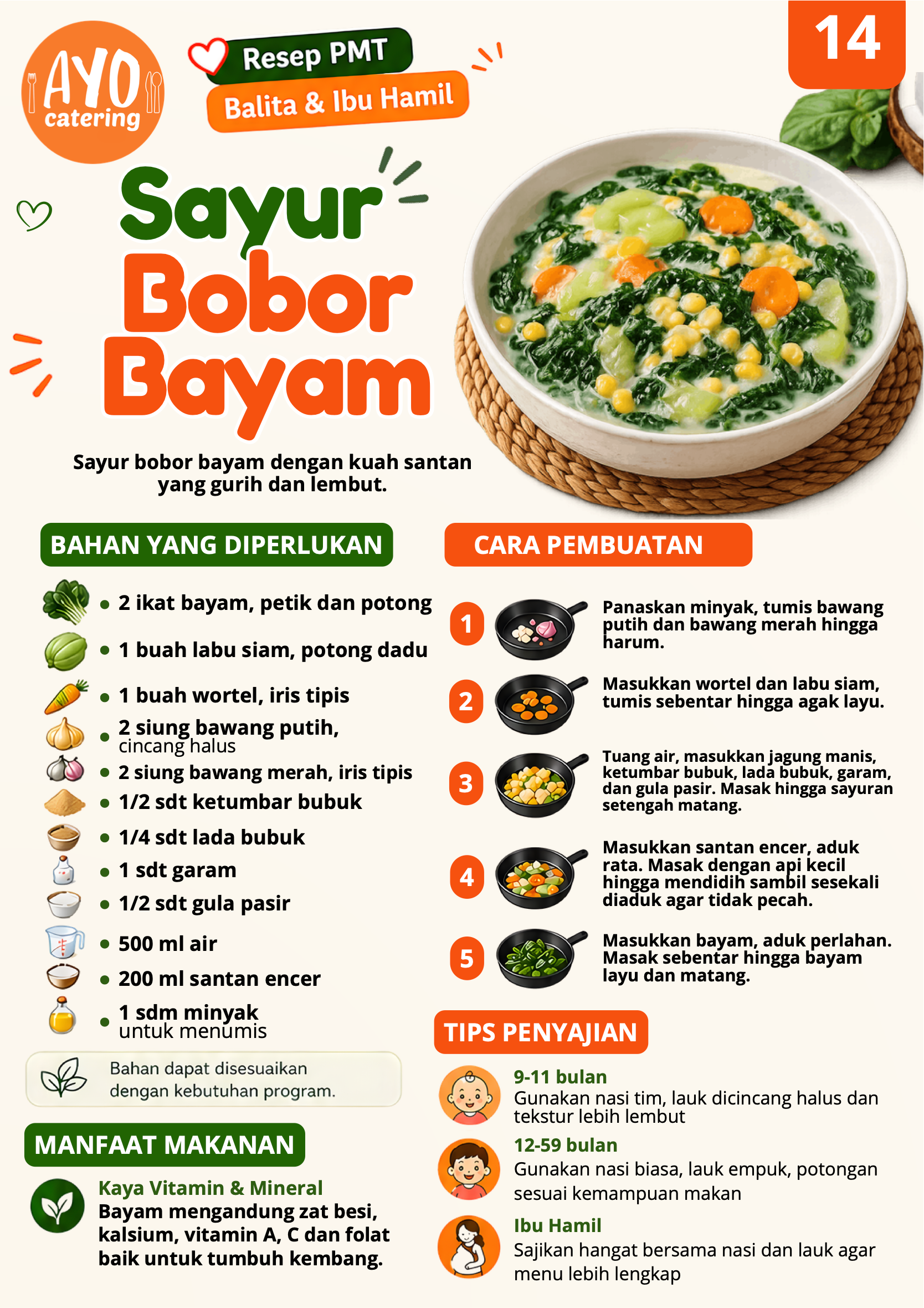 Resep sayur bobor bayam PMT Ayo Catering Depok