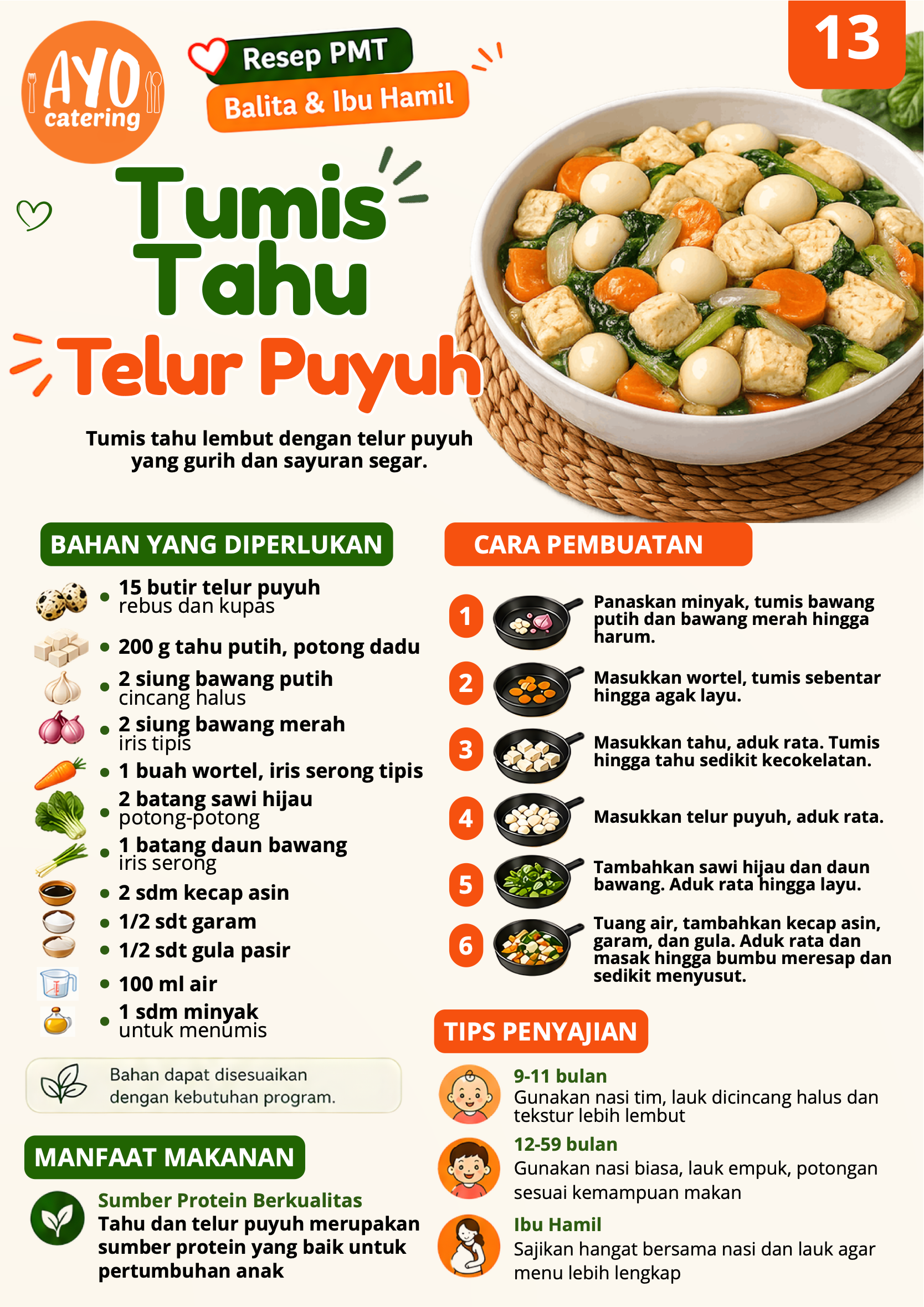 Resep tumis tahu telur puyuh PMT Ayo Catering Depok